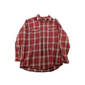 Men Carhartt Plaid Button Up Long Sleeve Shirt Size L Red 100% Cotton